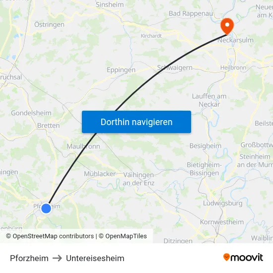 Pforzheim to Untereisesheim map