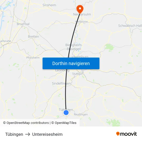 Tübingen to Untereisesheim map