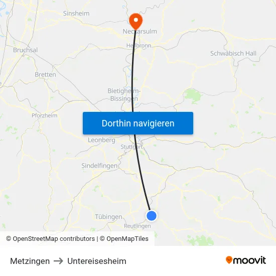 Metzingen to Untereisesheim map