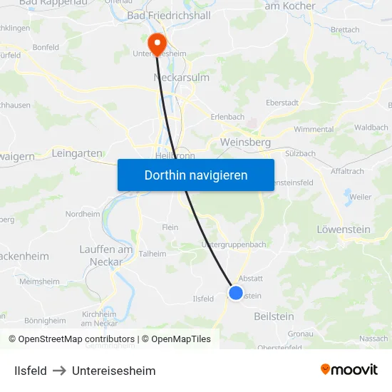 Ilsfeld to Untereisesheim map
