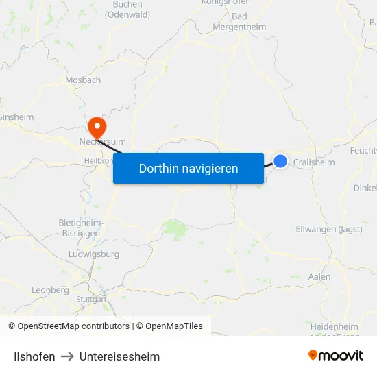 Ilshofen to Untereisesheim map