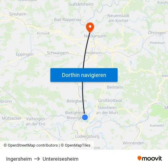 Ingersheim to Untereisesheim map