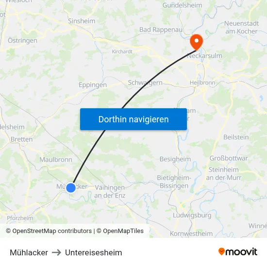Mühlacker to Untereisesheim map