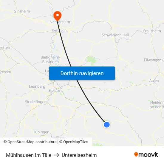 Mühlhausen Im Täle to Untereisesheim map