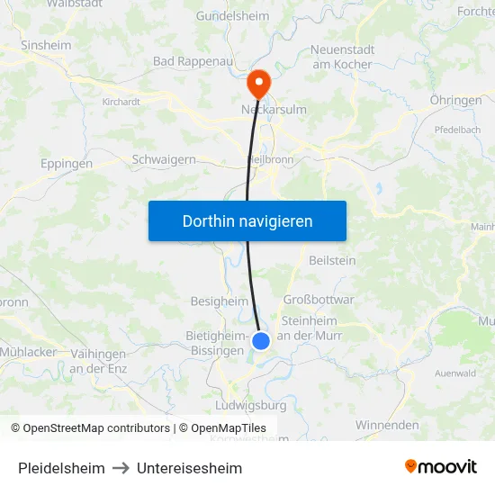 Pleidelsheim to Untereisesheim map