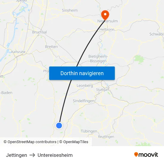 Jettingen to Untereisesheim map