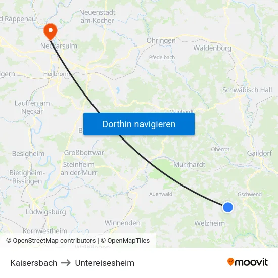 Kaisersbach to Untereisesheim map
