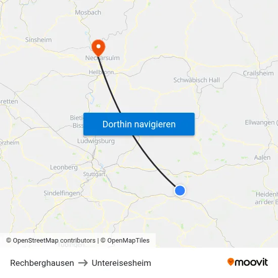 Rechberghausen to Untereisesheim map