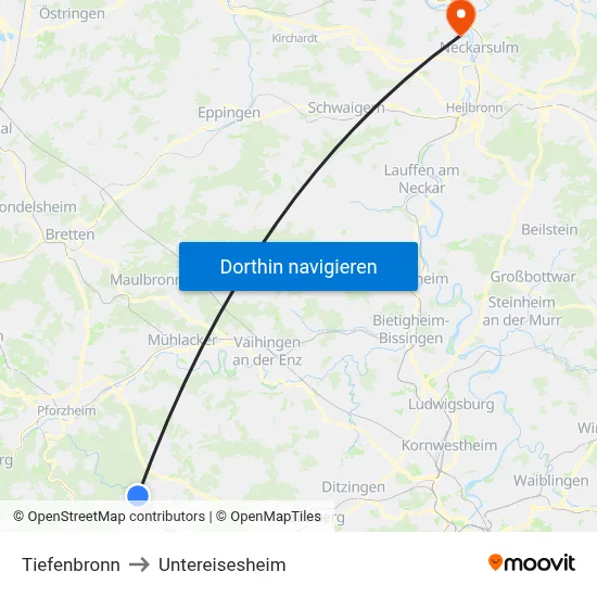 Tiefenbronn to Untereisesheim map
