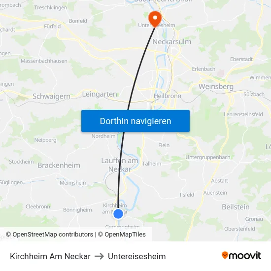 Kirchheim Am Neckar to Untereisesheim map