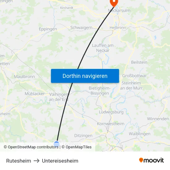 Rutesheim to Untereisesheim map