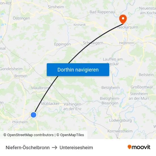 Niefern-Öschelbronn to Untereisesheim map