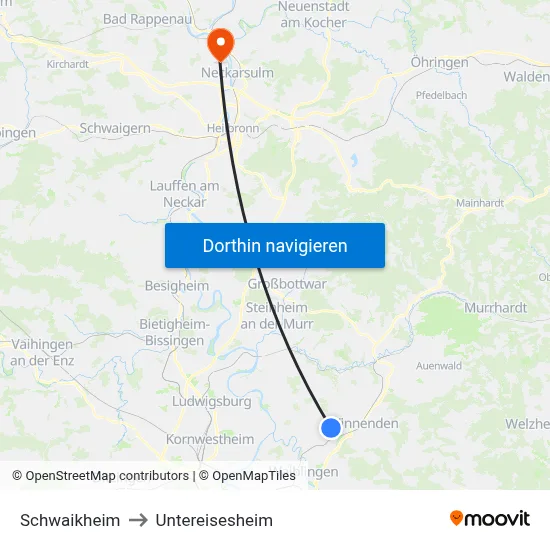 Schwaikheim to Untereisesheim map