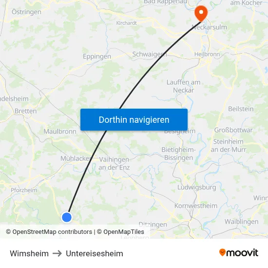Wimsheim to Untereisesheim map