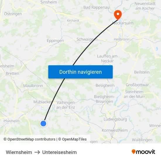 Wiernsheim to Untereisesheim map