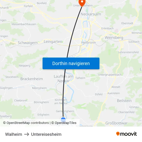 Walheim to Untereisesheim map