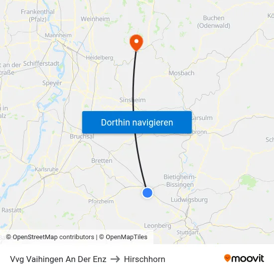 Vvg Vaihingen An Der Enz to Hirschhorn map