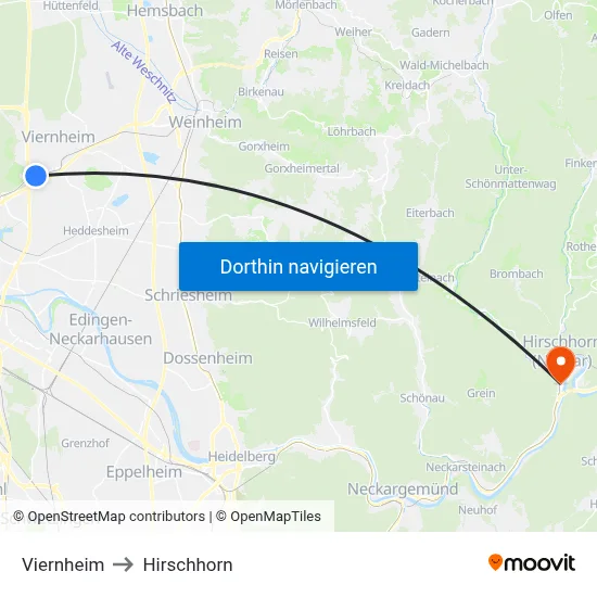 Viernheim to Hirschhorn map