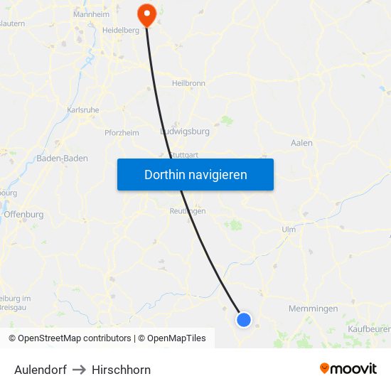Aulendorf to Hirschhorn map