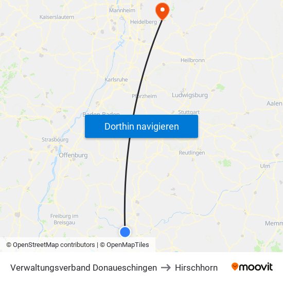 Verwaltungsverband Donaueschingen to Hirschhorn map