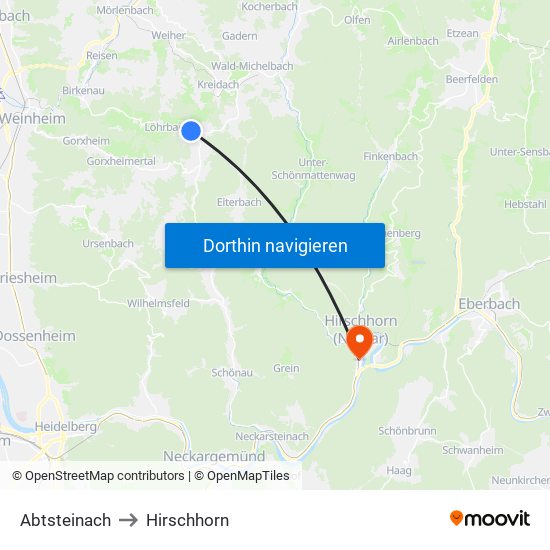 Abtsteinach to Hirschhorn map