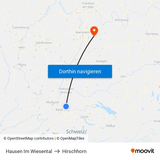 Hausen Im Wiesental to Hirschhorn map