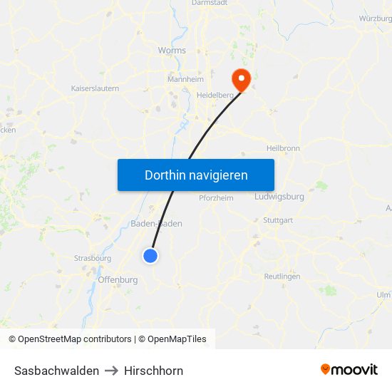 Sasbachwalden to Hirschhorn map