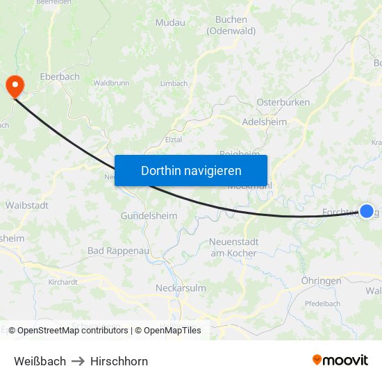 Weißbach to Hirschhorn map