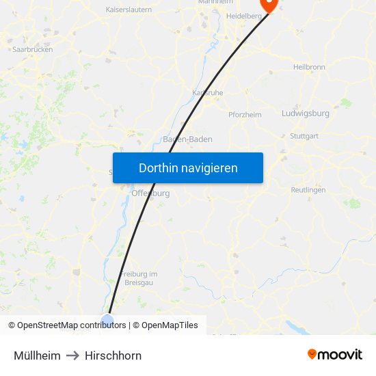 Müllheim to Hirschhorn map