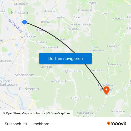 Sulzbach to Hirschhorn map