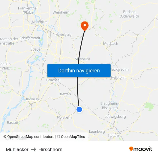 Mühlacker to Hirschhorn map