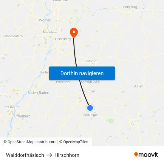 Walddorfhäslach to Hirschhorn map