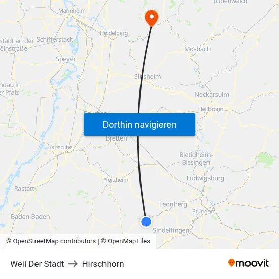 Weil Der Stadt to Hirschhorn map
