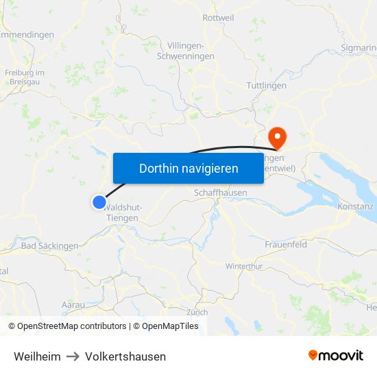 Weilheim to Volkertshausen map