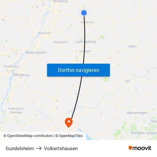 Gundelsheim to Volkertshausen map