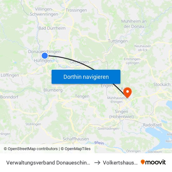 Verwaltungsverband Donaueschingen to Volkertshausen map