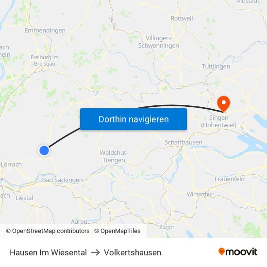 Hausen Im Wiesental to Volkertshausen map