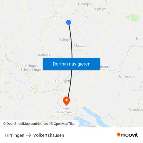 Hirrlingen to Volkertshausen map