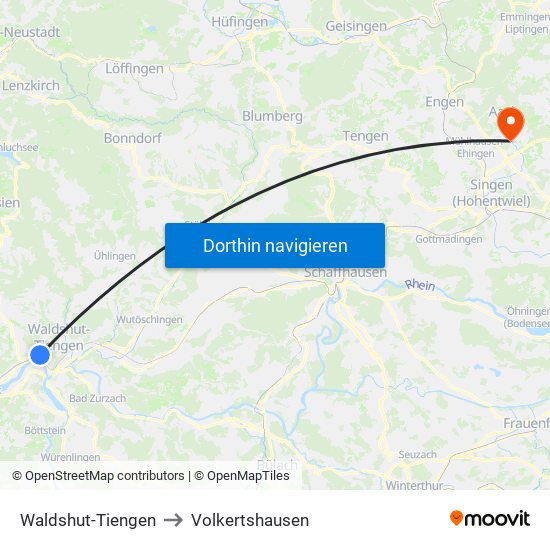 Waldshut-Tiengen to Volkertshausen map