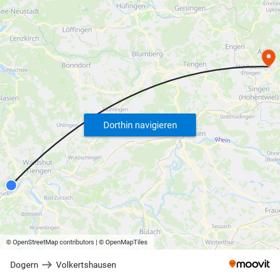 Dogern to Volkertshausen map