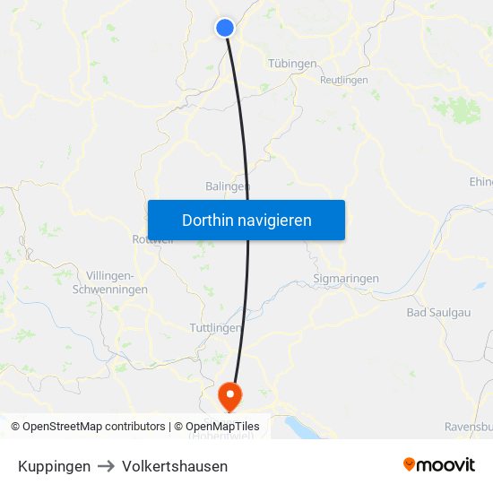 Kuppingen to Volkertshausen map