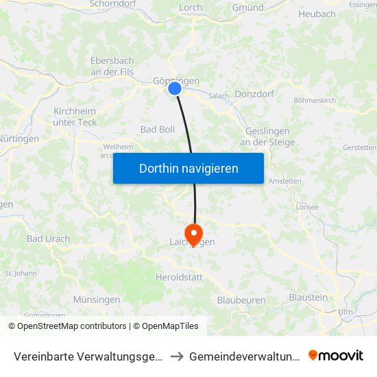Vereinbarte Verwaltungsgemeinschaft Der Stadt Göppingen to Gemeindeverwaltungsverband Laichinger Alb map