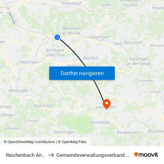 Reichenbach An Der Fils to Gemeindeverwaltungsverband Laichinger Alb map