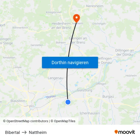 Bibertal to Nattheim map