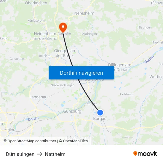 Dürrlauingen to Nattheim map
