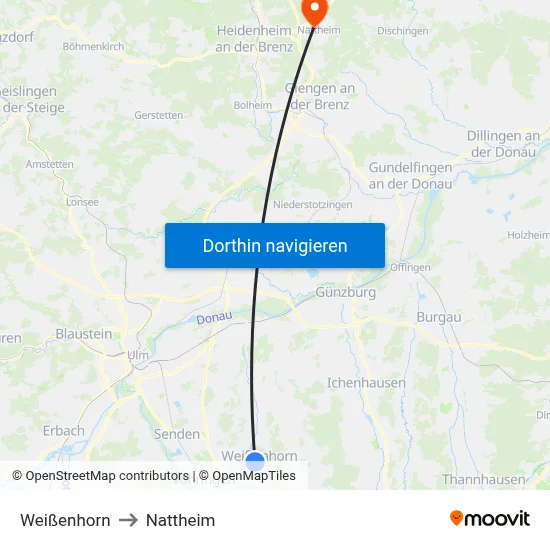 Weißenhorn to Nattheim map