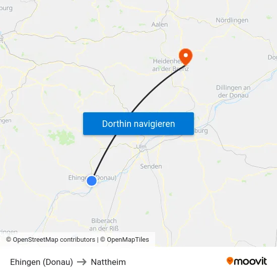Ehingen (Donau) to Nattheim map