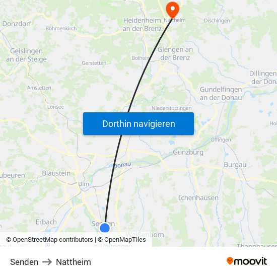 Senden to Nattheim map