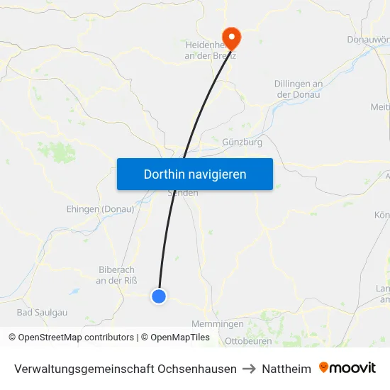 Verwaltungsgemeinschaft Ochsenhausen to Nattheim map