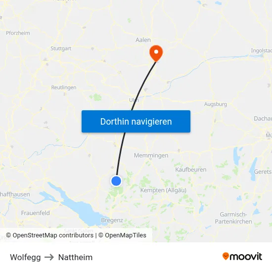 Wolfegg to Nattheim map